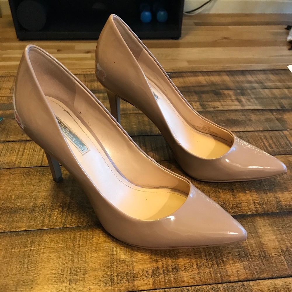 BCBGeneration Nude Faux Patent Leather Pumps
